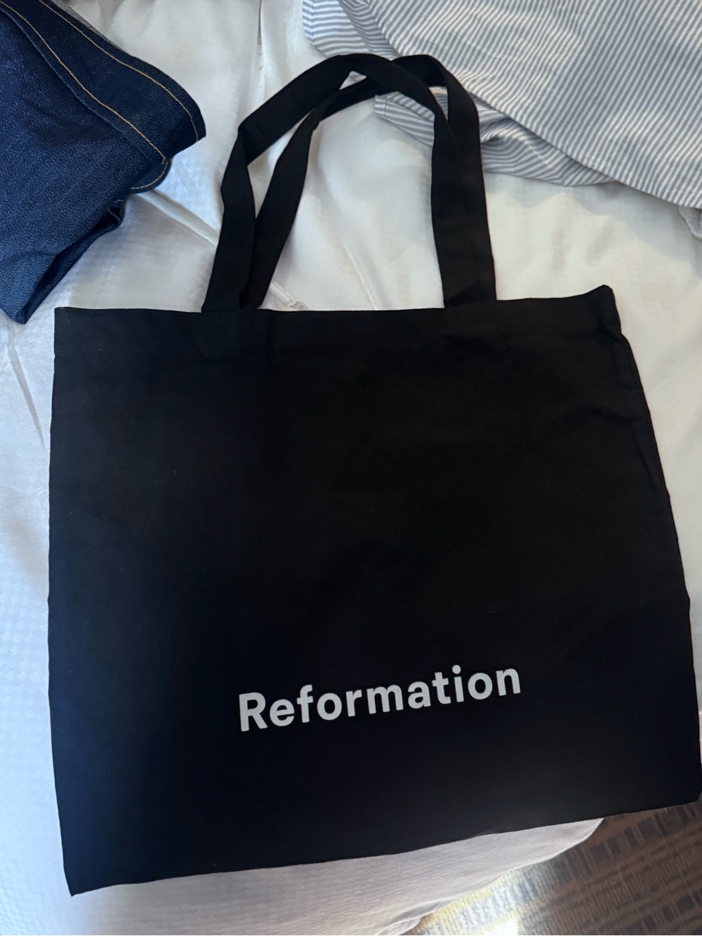 Reformation Black Canvas Tote with White Logo